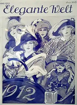 Automobilistin mit pelzverbrämten Tuch (Titelblatt, 1912)