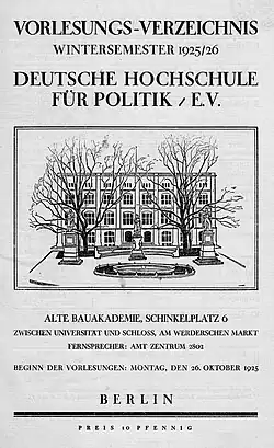 Titelblatt des Vorlesungsverzeichnisses der Deutschen Hochschule für Politik, Berlin, für das Wintersemester 1925/26