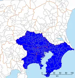 Itto sanken (一都三県, Präfekturen Tokio, Chiba, Saitama und Kanagawa; 36,1 Mio. Einwohner, 2015)