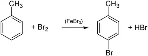 Reaktion von Toluol mit Brom in Gegenwart einer Lewis-Säure (FeBr3)