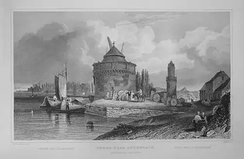 Der Andernacher Krahnen 1834 auf Flussbastion von Westen, Wm. Tombleson.