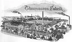 Tonwarenfabrik in der Sophienstraße Ecke Berliner Straße, heute: Nordseite der Straße des 17.&nbsp;Juni