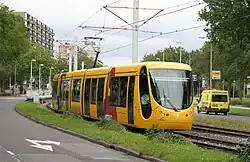 Niederflurwagen Typ Citadis 302 aus Mülhausen auf Probefahrt in Utrecht