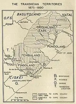 Karte der Transkeian Territories im späten 19.&nbsp;Jahrhundert