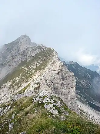 Dosso della Torta, von Südosten gesehen. Im Hintergrund der weitere Gaverdinakamm mit Cima Pala