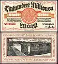 Einhundert&nbsp;Millionen Mark Notgeldschein (1923), RS: Römerbrücke