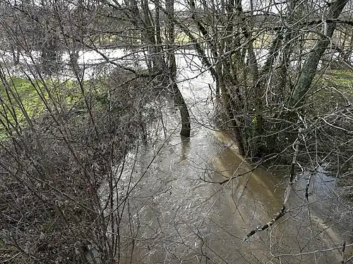 Mündung des Trincous (vorn) in die Côle bei Januarhochwasser