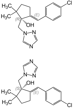 Strukturformeln von Triticonazol (zwei Enantiomere)