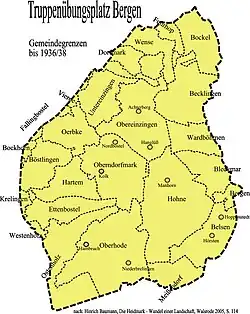 Truppenübungsplatz Bergen, Gemeindegrenzen 1936/38