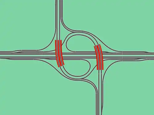 Zur Doppeltrompete umgebauter Kreisverkehr