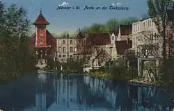 Die Tuckesburg auf einer colorierten Postkarte von 1916