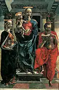 Cosmè Tura, Madonna mit Kind zwischen einem Märtyrer und dem heiligen Hieronymus