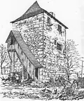 Zustand des Burgturms um 1892, Zeichnung des Architekturhistorikers Johann Rudolf Rahn[8]