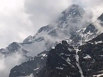 Blick von dem Bergsee Meerauge, Mięguszowiecki Szczyt Czarny im Hintergrund