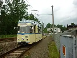Gotha-Triebwagen als Museumsfahrzeug bei der Ausfahrt aus dem Betriebshof Kappel, 2011