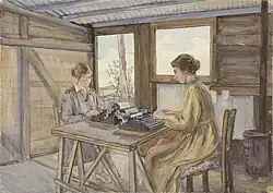 Darstellung zweier Frauen an Schreibmaschinen, von Beatrice Ethel Lithiby (zwischen 1914 und 1918)