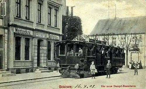 Ein Dampftriebwagen wurde 1908 von Borsig neu gekauft. Eine Postkarte zeigt das Fahrzeug am Großen Wulfhagen