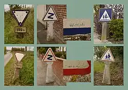 Vergleich der alten Verkehrszeichen mit blauem Rand mit den neuen Darstellungen mit rotem Rand