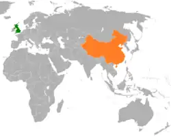 Lage von China und Vereinigtes Königreich