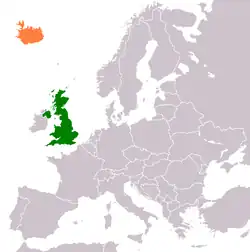 Lage von Island und Vereinigtes Königreich