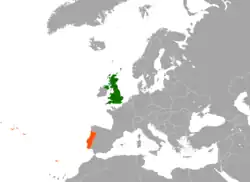 Lage von Vereinigtes Königreich und Portugal