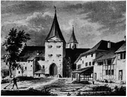 Unteres Tor, 1840 abgebrochen. Zeichnung Ludwig Schulthess von 1839