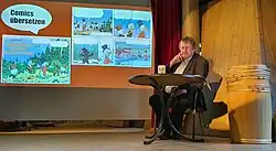 Uwe Anton im Januar 2023 bei seinem Vortrag "Comics übersetzen" im Rahmen der Duckomenta in Duisburg.