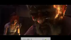 Ein Screenshot eines Computerbildschirms. Ein Film wird im Vollbildmodus wiedergegeben. Eine Leiste mit Wiedergabebuttons schwebt unten über dem Bild.