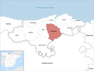 Die Lage der Comarca Valles Pasiegos in der autonomen Gemeinschaft Kantabrien