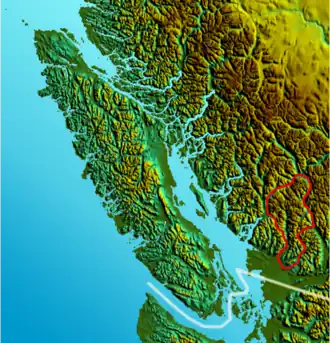 Lage der Garibaldi Ranges in British Columbia