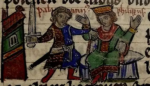 Der Mord an Philipp von Schwaben; Darstellung aus dem 13. Jahrhundert