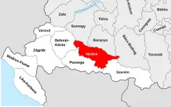 Lage des Komitats Virovititz (Verőce/Virovitica)