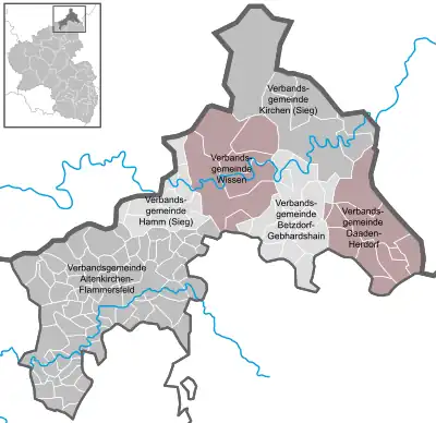 Karte: Verbands- und Ortsgemeinden im Landkreis Altenkirchen (Westerwald)
