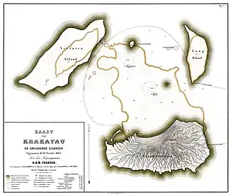 Grundriss der Inselgruppe Krakatau nach dem Ausbruch 1883
