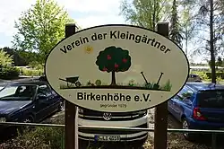 Vereinsschild der Kleingartenanlage in Birkenhöhe