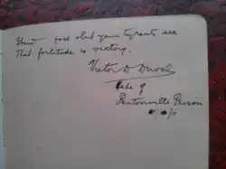 Eintrag von Victor Duval in Mabel Cappers WSPU prisoners scrapbook, 1910