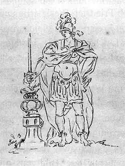 Mucius Scaevola, Skizze nach einem nicht prämierten Beitrag zum Wettbewerb der Hohen Karlsschule 1775.