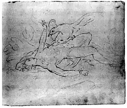 Der an den Kaukasus gefesselte Prometheus, Skizze nach dem prämierten Beitrag zum Wettbewerb der Hohen Karlsschule 1776.