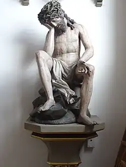 Spätgotische Holzskulptur Christus in der Rast