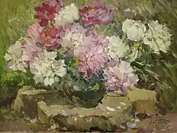 Pfingstrosen Öl auf Malkarton; 70 × 90 cm, 1997