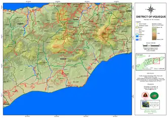 Straßennetz und Topographie Viqueques