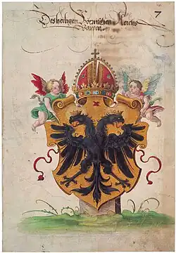Virgil Solis, HWG, um 1540/45: Des heiligen Rœmischen Reiches Wappen. Der nimbierte „heilige“ Doppeladler