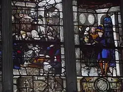 Detail des Glasfensters der Jungfrauː Die Geburt Marias