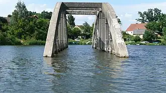 überflutete Brücke vor Malá Všeboř, die Straßenbrücke über die Wondreb führte einst nach Velká Všeboř