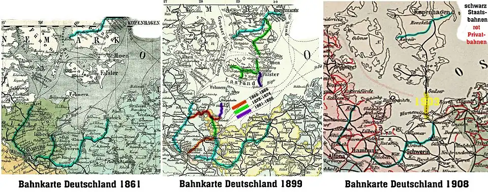 „Vogelfluglinie“ als Verbindung zwischen København und Hamburg
