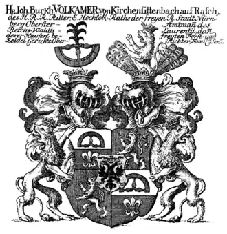 Gemehrtes Wappen des Ritters Johann Burkhard Volkamer von Kirchensittenbach