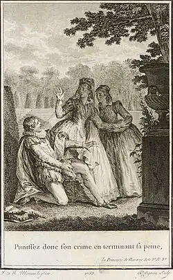 Kupferstich von Jean Louis Delignon und Jean-Michel Moreau zu La Princesse de Navarre von Voltaire