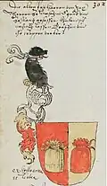 Wappen der gegraften Freiherren von Sax, Herren zu Misox, Gruob und Ilanz im Wappenbuch des Aegidius Tschudi, Tafel 302