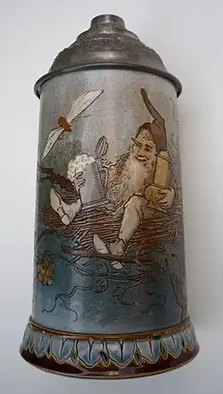 Krug mit Deckel aus geritztem Steinzeug, entworfen von Heinrich Schlitt