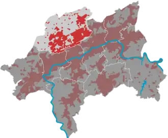 Lage des Bezirks Uellendahl-Katernberg in Wuppertal